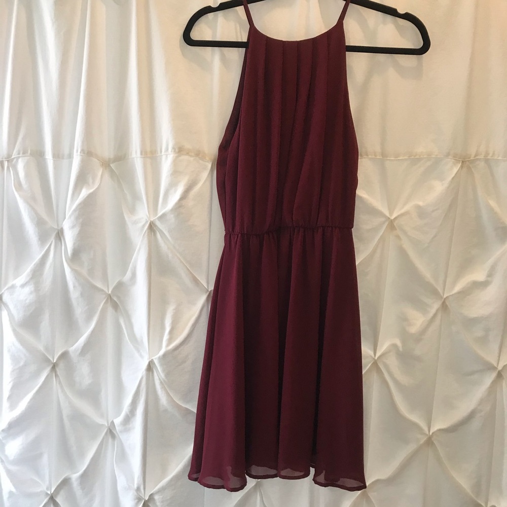 Francesca’s burgundy dress